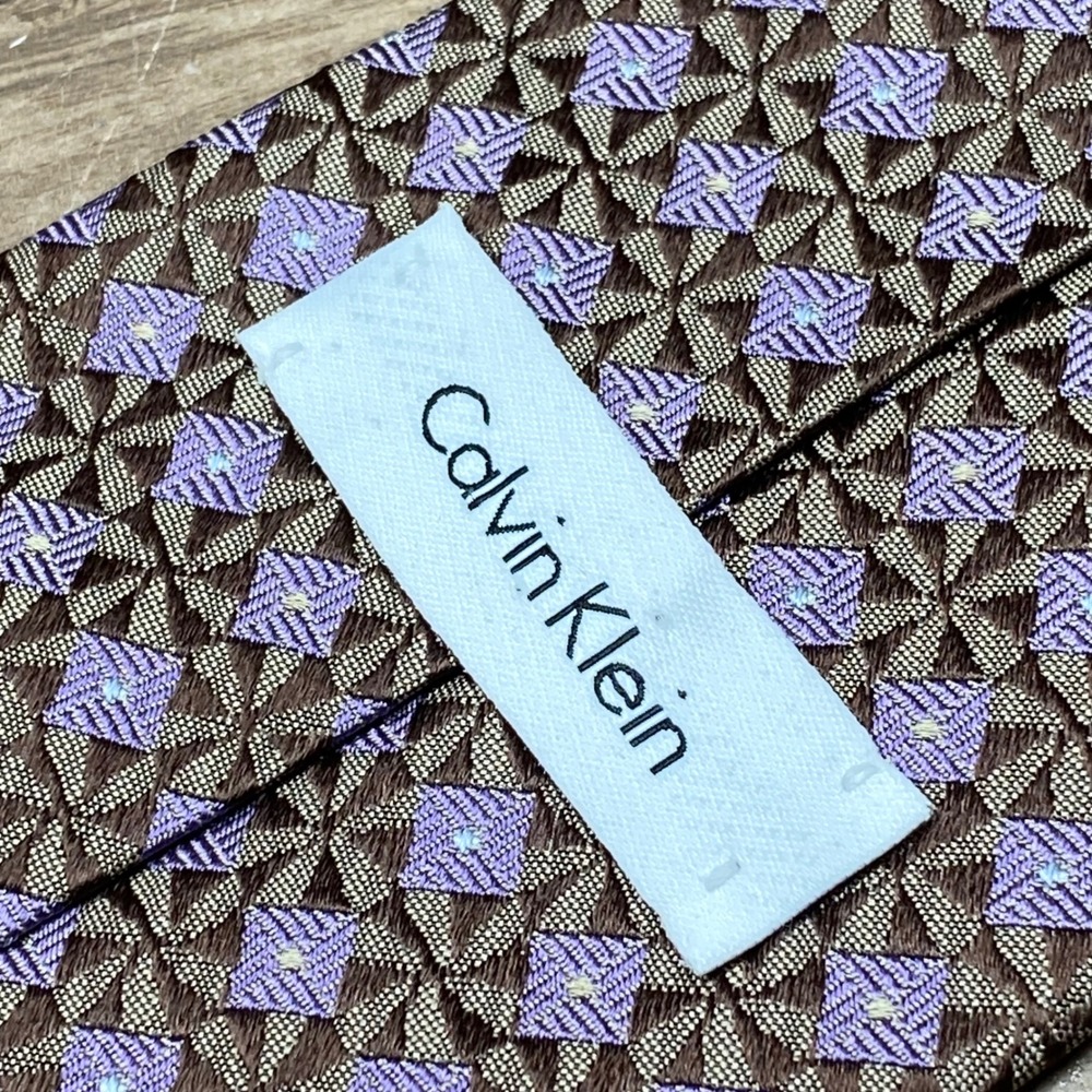Vintage Calvin Klein Tie Geometric Mens Purple Silk Jacquard‎ Classic 90s - Picture 5 of 7